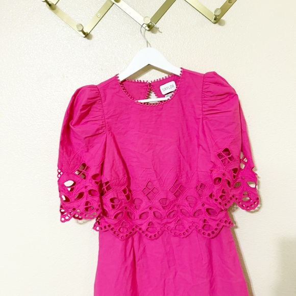 Saylor Auroette Eyelet Puff Sleeve Cotton Poplin
Dress in Hot Pink Size Medium - Picture 8 of 13